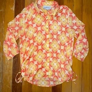 Alex & Parker Women’s Button Down Blouse Yellow/Pink/Orange Sz M